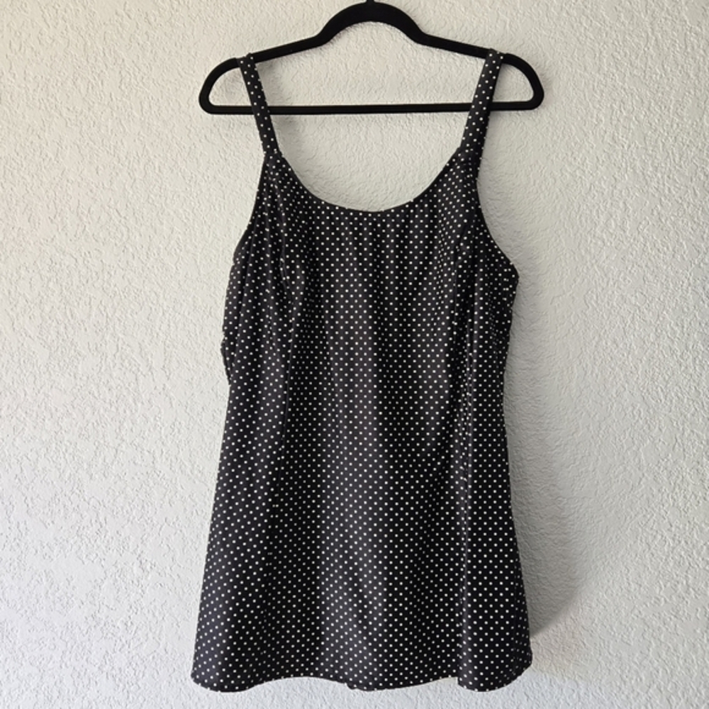 Basic Editions 22W Vintage Black Polkadot Swim‎ Dress Pinup Inspired